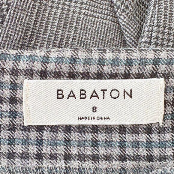 Aritzia Babaton Jethro Faux Twist Wrap Mini Skirt Grey Blue Plaid Size 8 - Picture 7 of 8